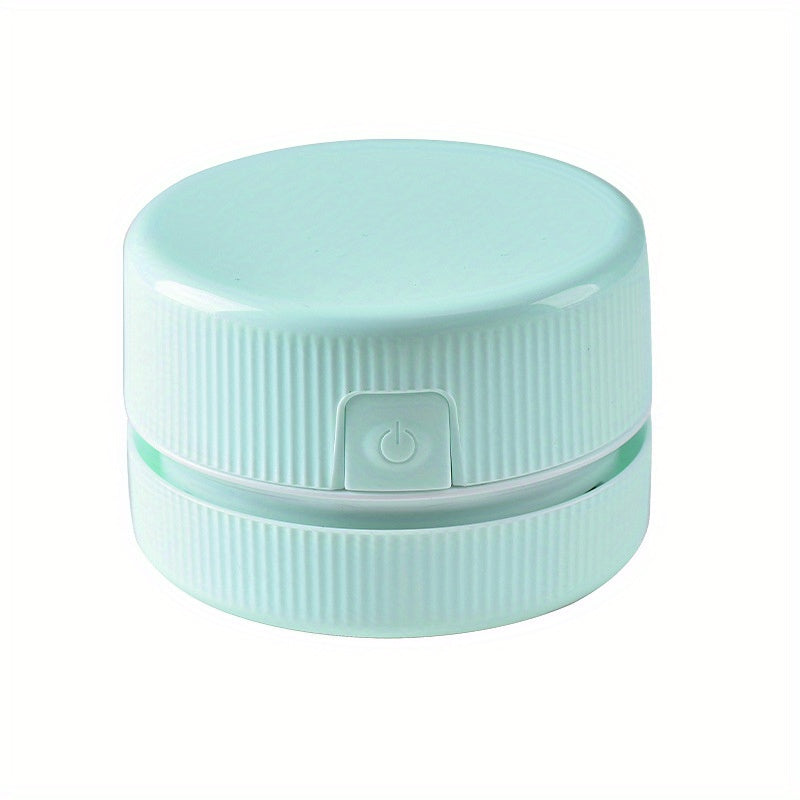 Light blue round container with power button on a white background