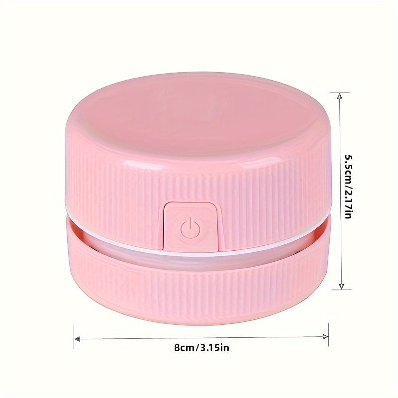 Pink round container with power symbol and dimensions on a white background