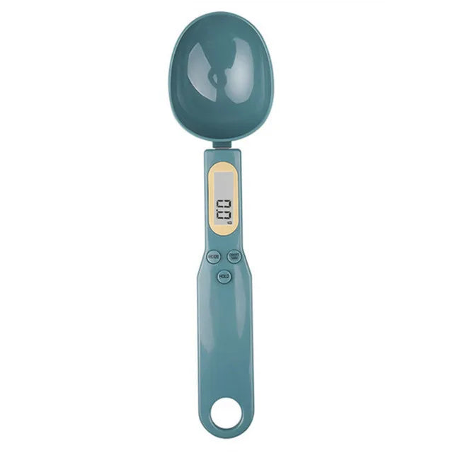 Teal digital measuring spoon on a white background