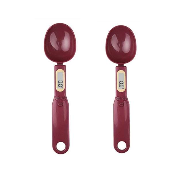 Two digital measuring spoons with digital displays on a white background