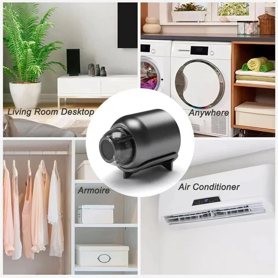 Small black device with 'Anywhere' branding in various indoor settings.