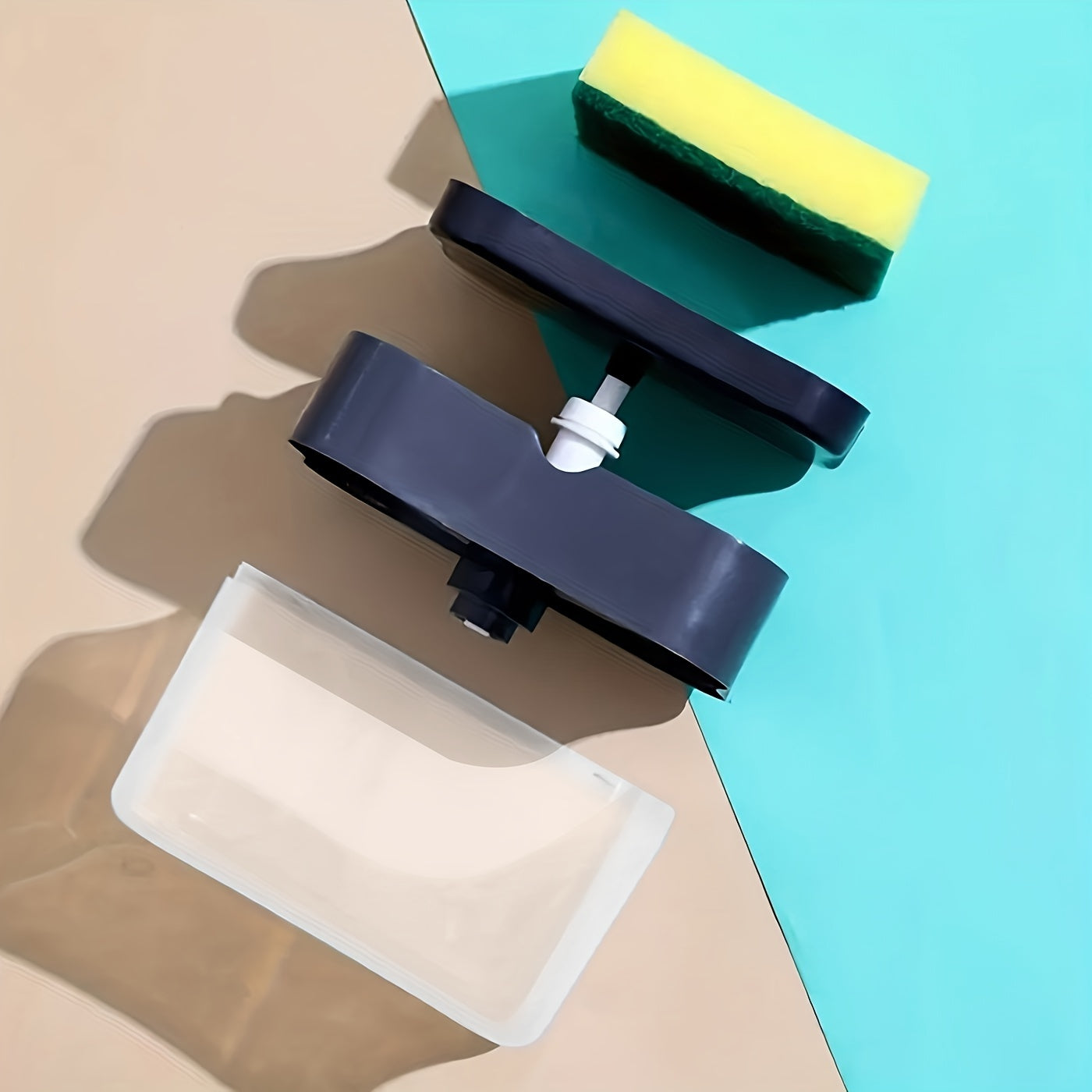 Cleaning tool with sponge and brush on a colorful background