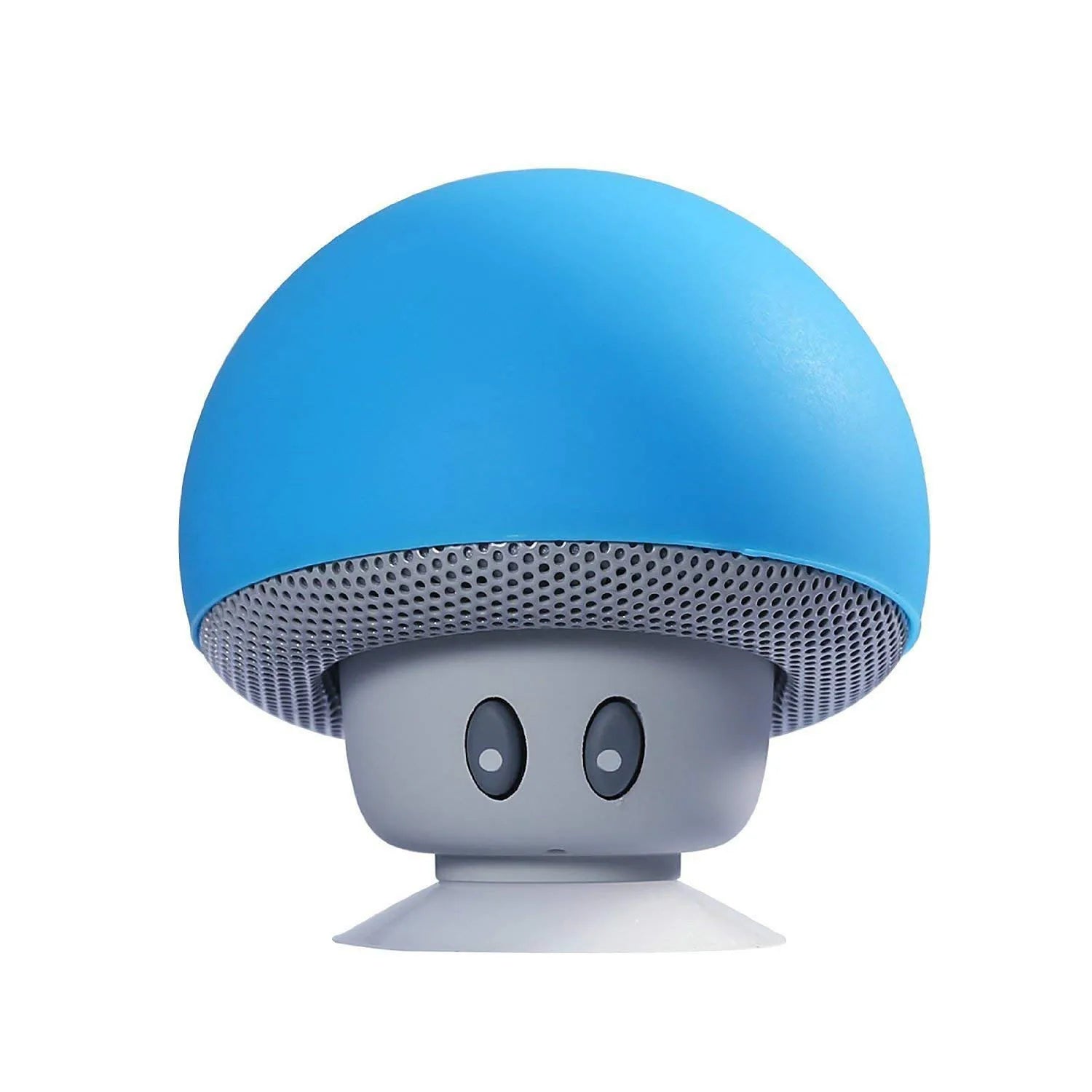 Blue and gray mushroom-shaped speaker on a white background