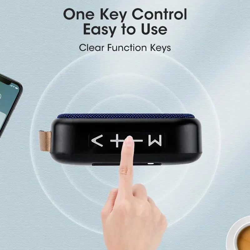 Hand pressing a control device with text 'One Key Control Easy to Use' on a light blue background