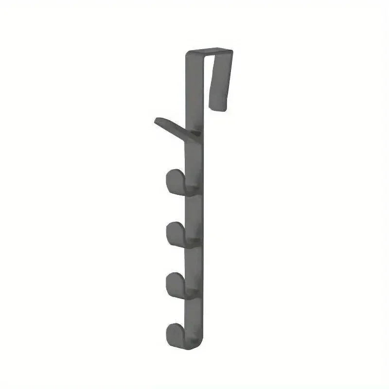 Gray wall-mounted hook with multiple hooks on a white background