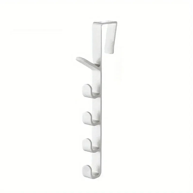 White over-the-door hook with multiple hooks on a white background