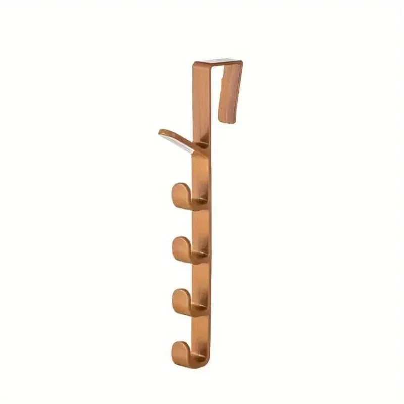 Copper over-the-door hook rack on a white background