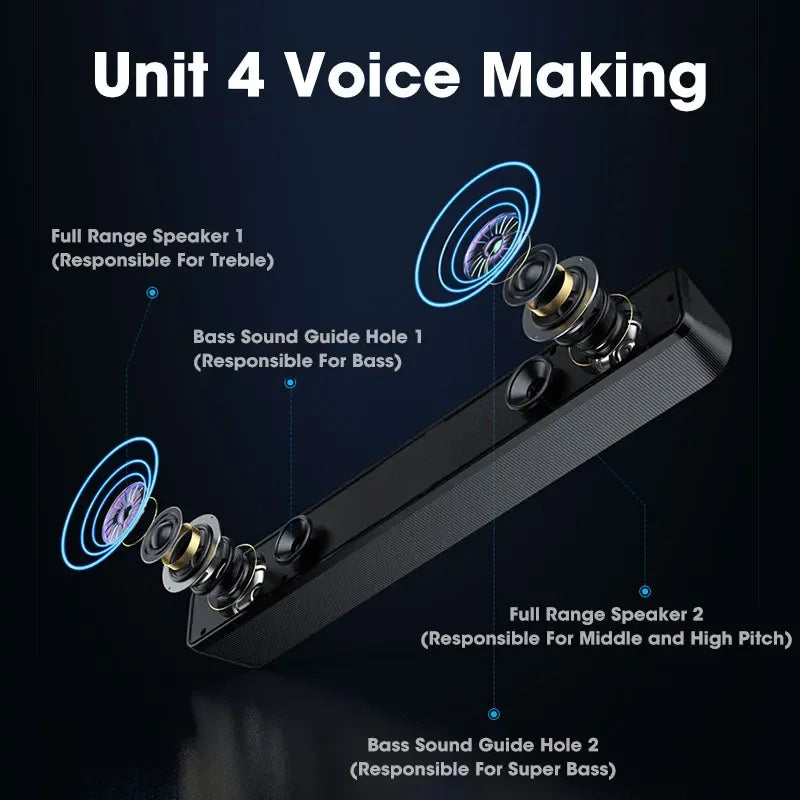 Black PC Soundbar with Speakers Description
