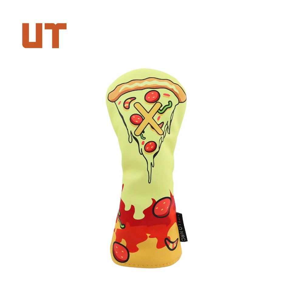 Pizza-themed golf club head cover with 'UT' logo on a white background