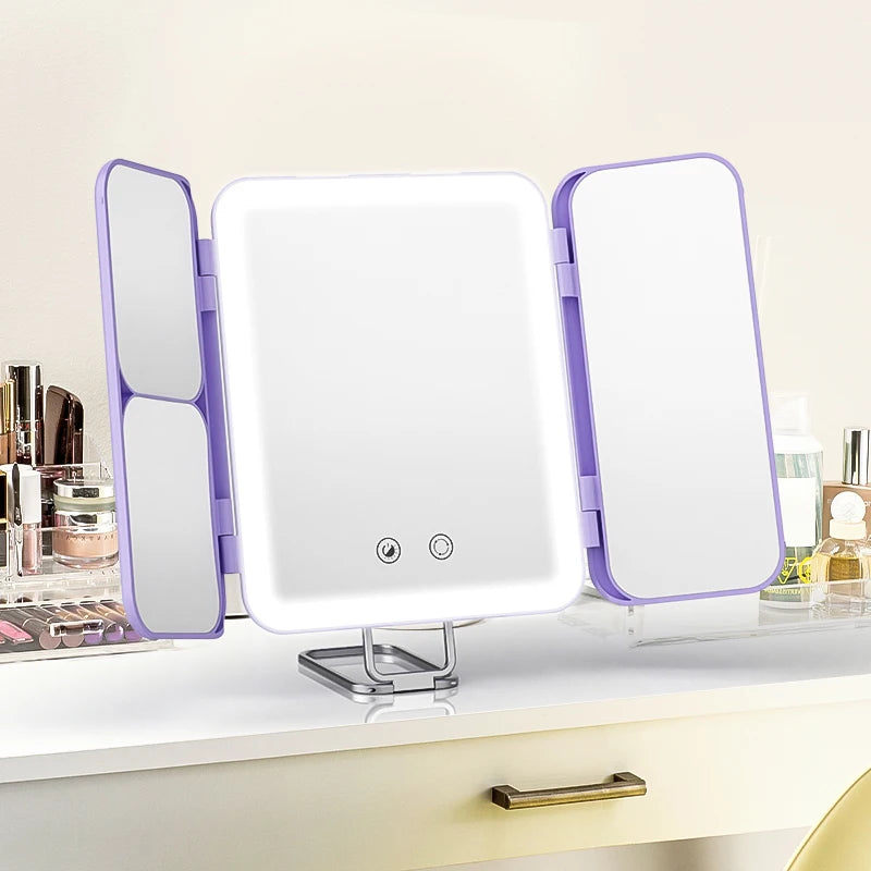Makeup mirror with LED lights on a vanity table