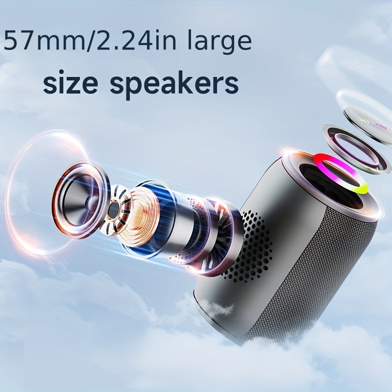 Speaker with cutaway showing internal components on a light blue background