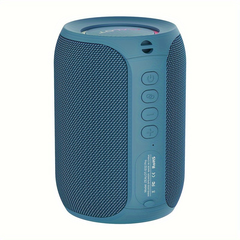 Blue portable speaker on a white background