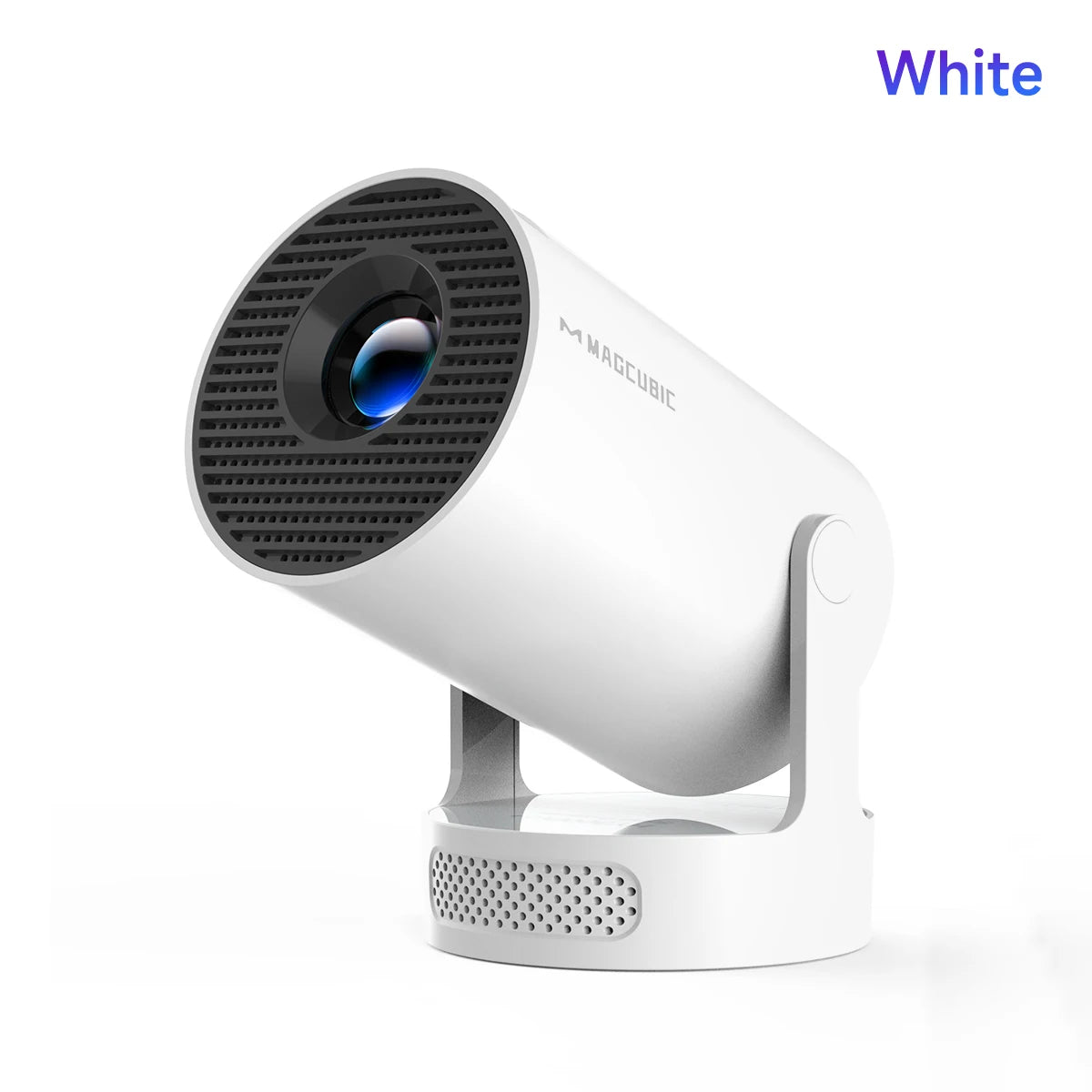 White projector with black lens on a white background