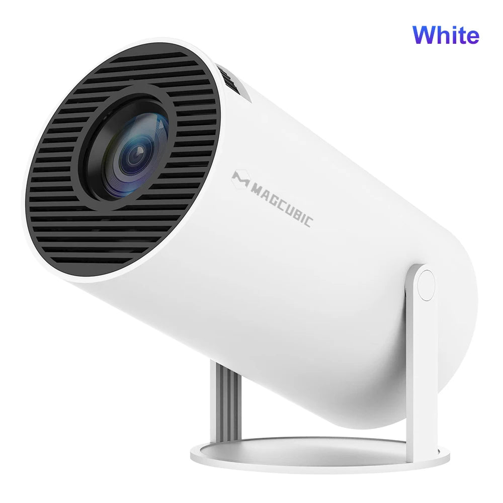 White projector with black lens on a white background