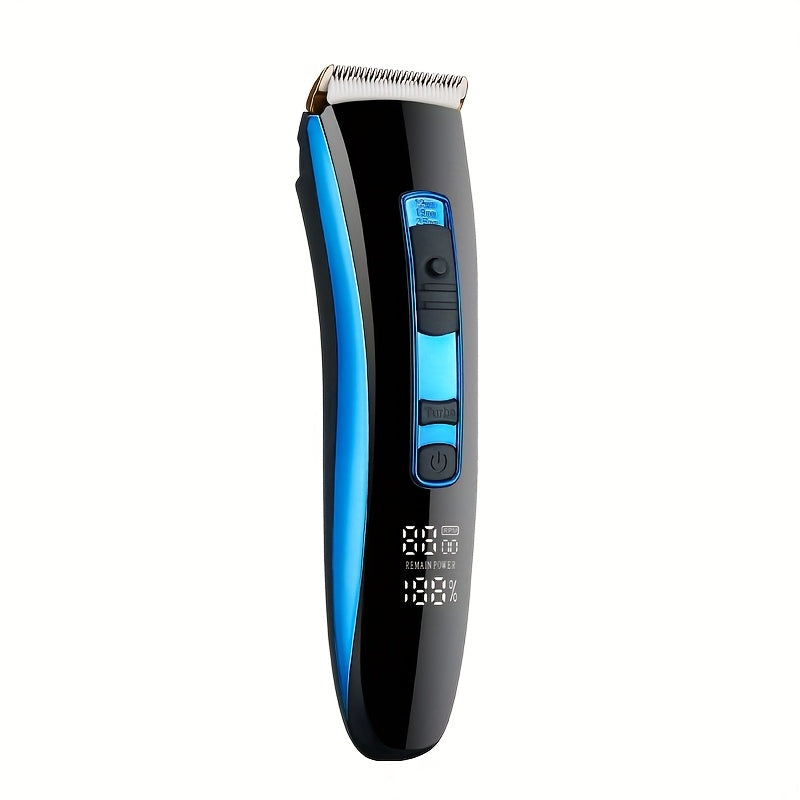 Black and blue hair trimmer on a white background