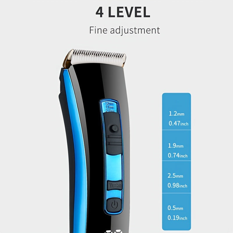 Hair trimmer with level adjustment display on a gray background