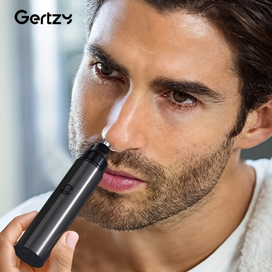 Man using a Gertzy nose hair trimmer on his face.