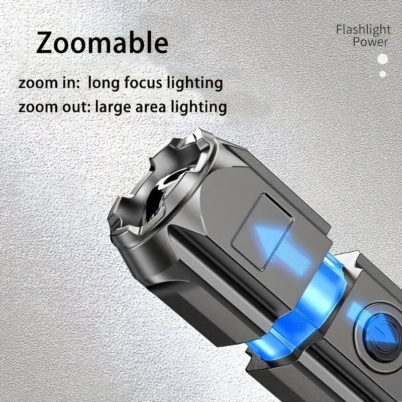 Zoomable flashlight with blue light on a gray background