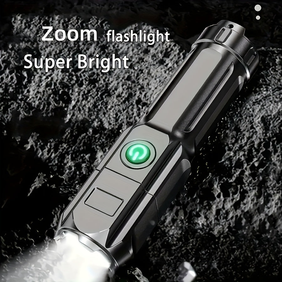 Super bright flashlight with zoom feature on a dark background