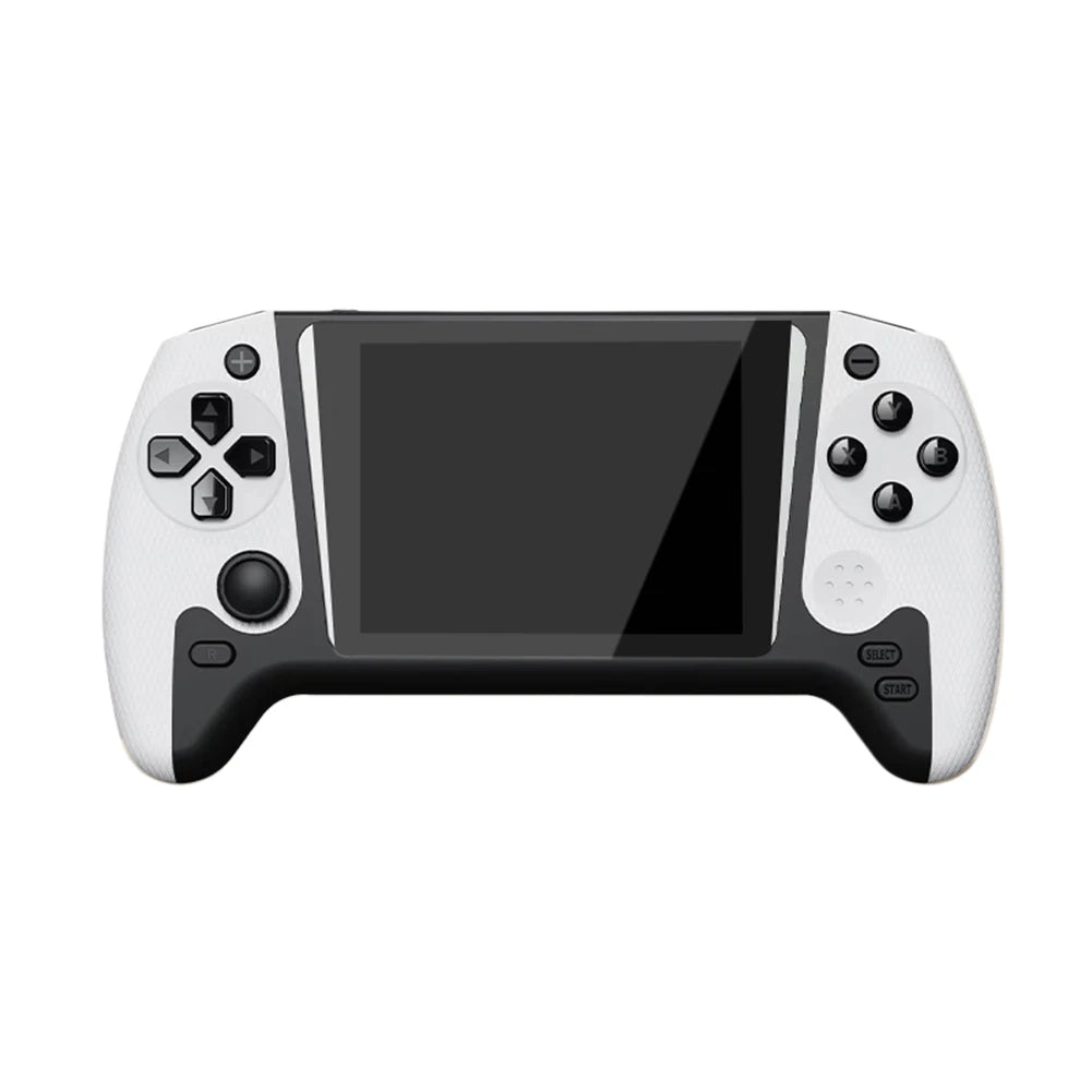 White gaming controller with black screen on a white background