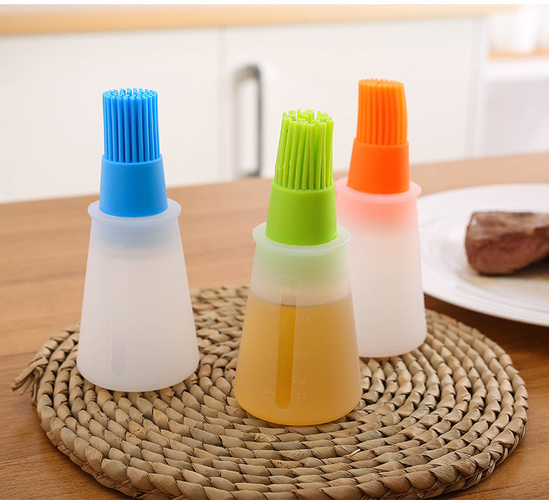 Three colorful spray bottles on a woven mat with a kitchen background