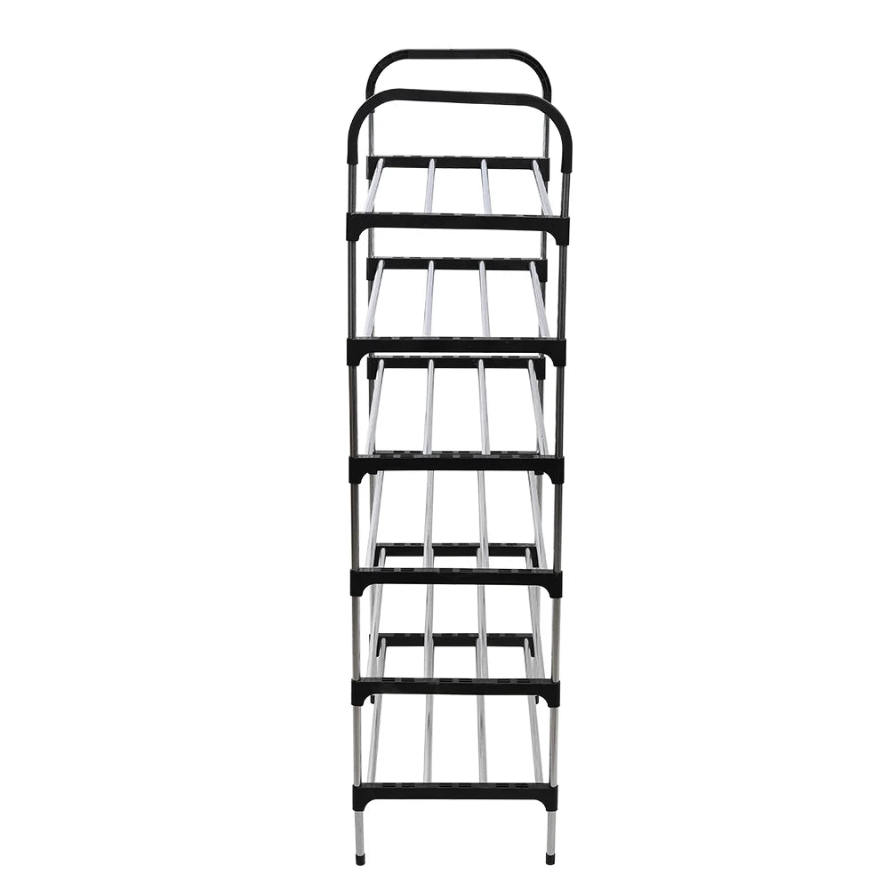 Black metal folding ladder on a white background