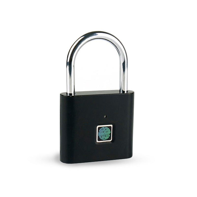 Black padlock with fingerprint sensor on a white background