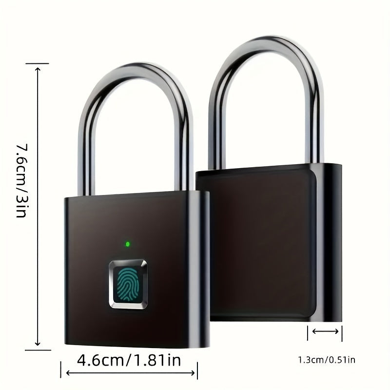 Fingerprint lock with dimensions displayed on a white background