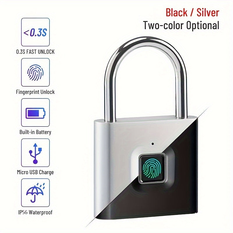 Fingerprint lock with black and silver design on a white background