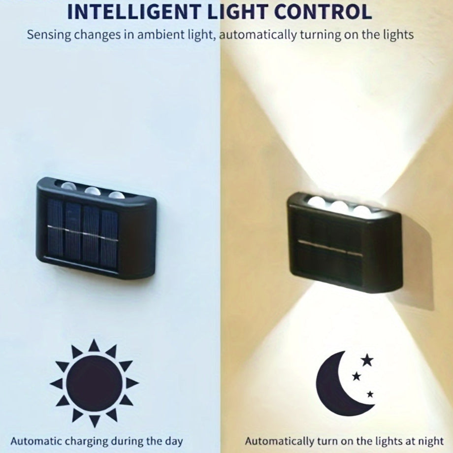 Solar-powered light fixture with intelligent light control feature on a white background
