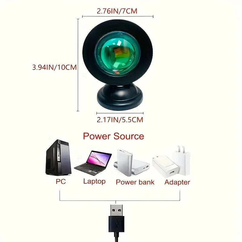 Measurement chart of a green light bulb with power source compatibility diagram on a white background
