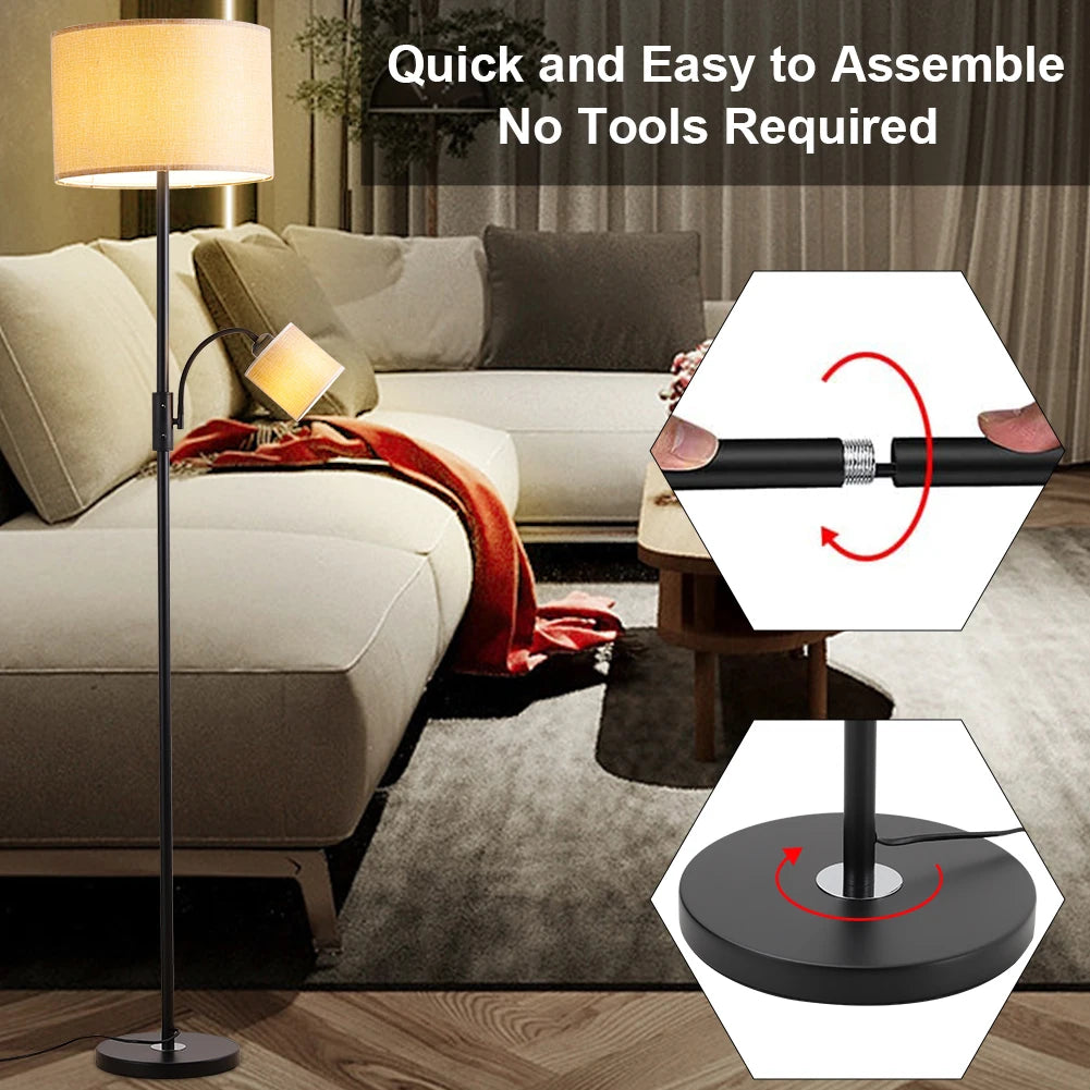 Floor lamp with assembly instructions in a living room setting