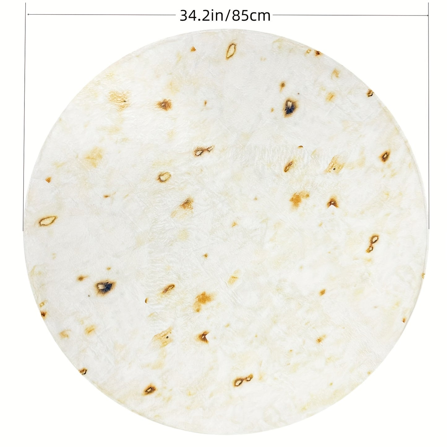 Round tortilla with dimensions displayed on a white background