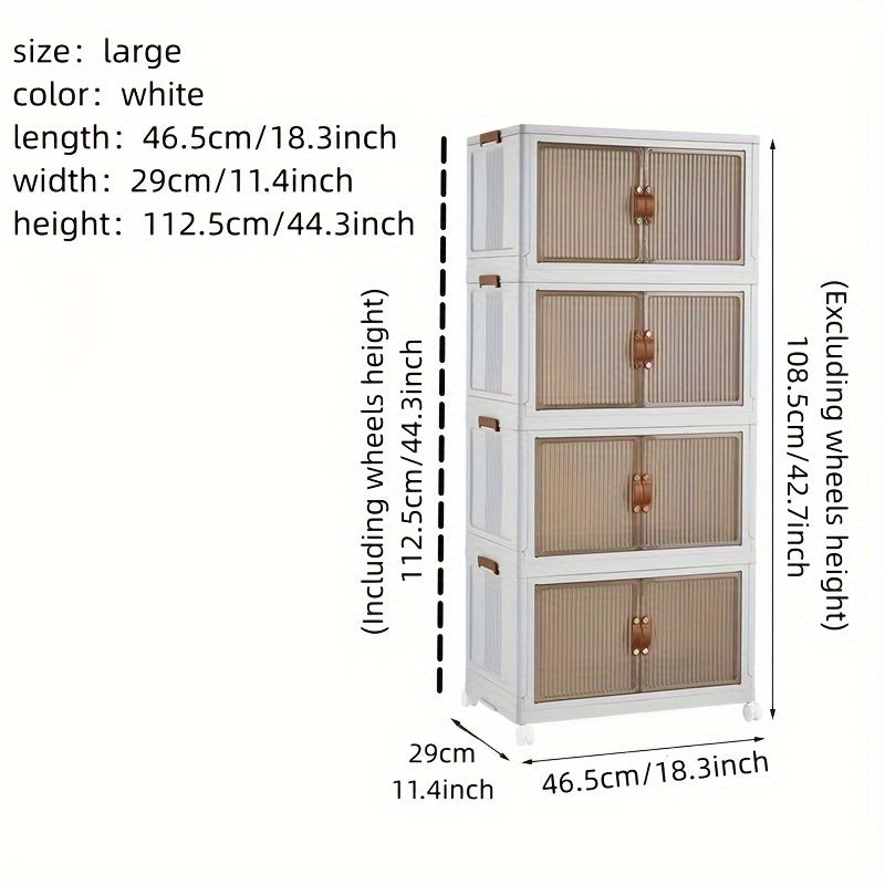 White storage cabinet with rattan doors and dimensions displayed