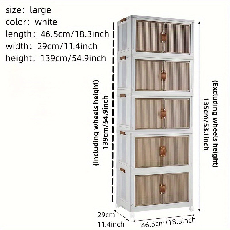 White storage cabinet with dimensions displayed