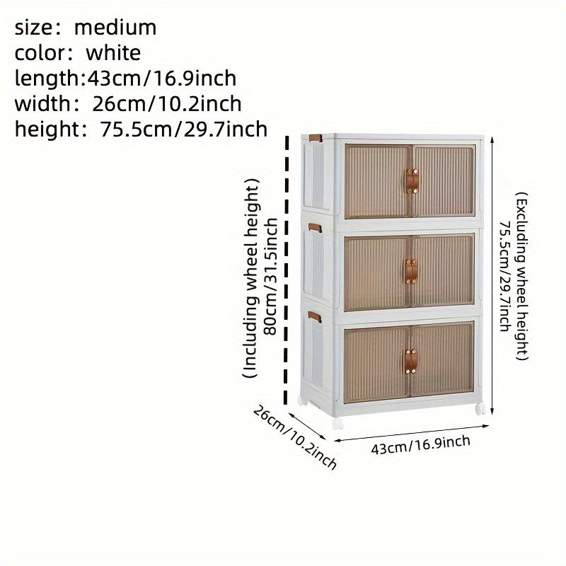 White storage cabinet with dimensions displayed on a white background
