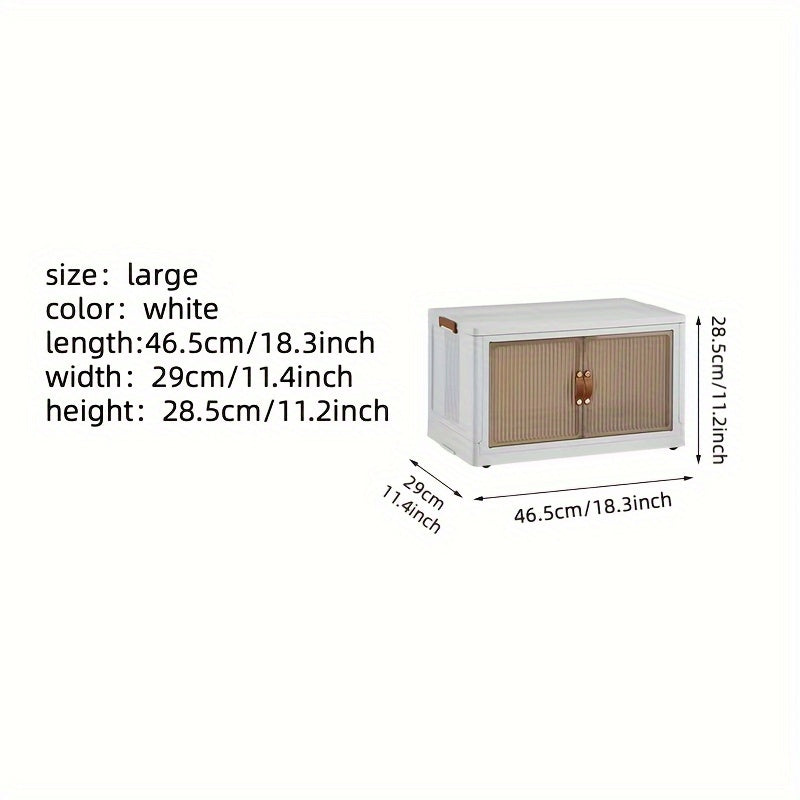 White cabinet with brown doors and dimensions on a white background