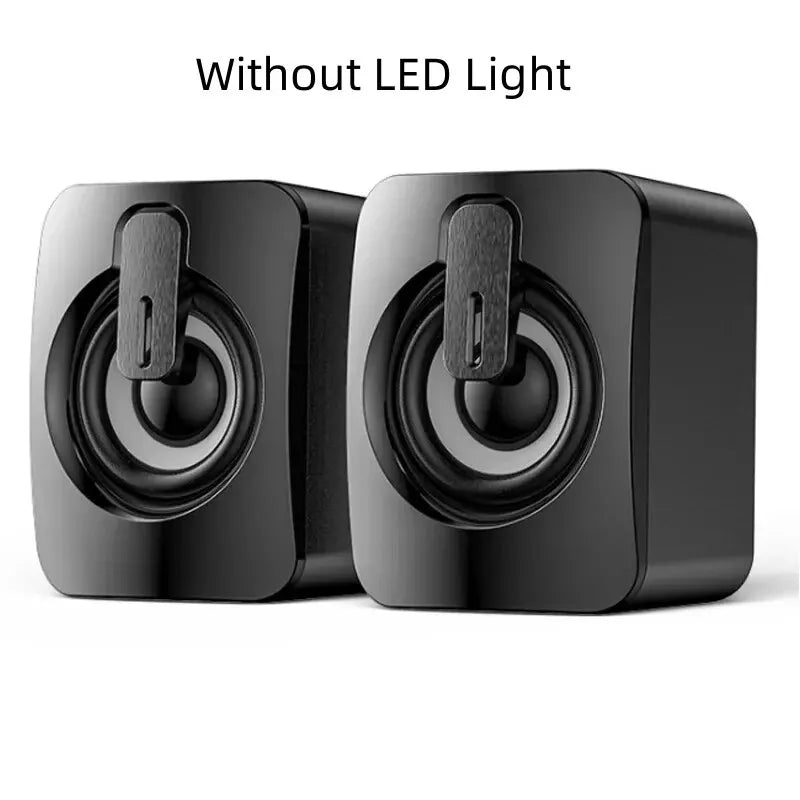 Two black speakers on a white background with text 'Without LED Light'.