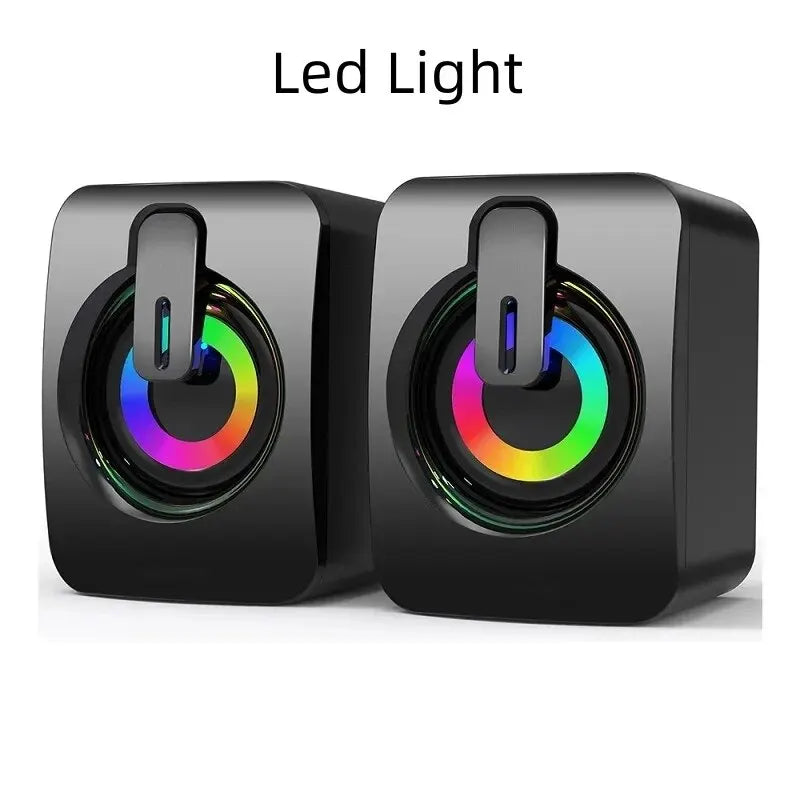 Pair of black LED lights with colorful circular design on a white background