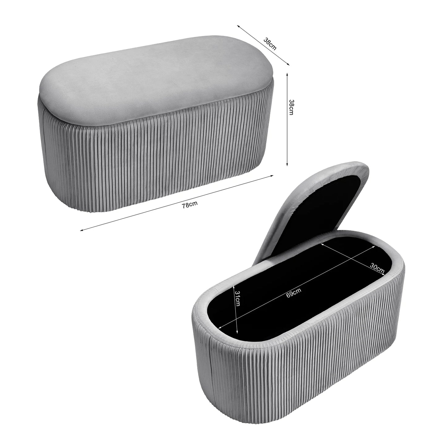 velvet storage ottoman grey