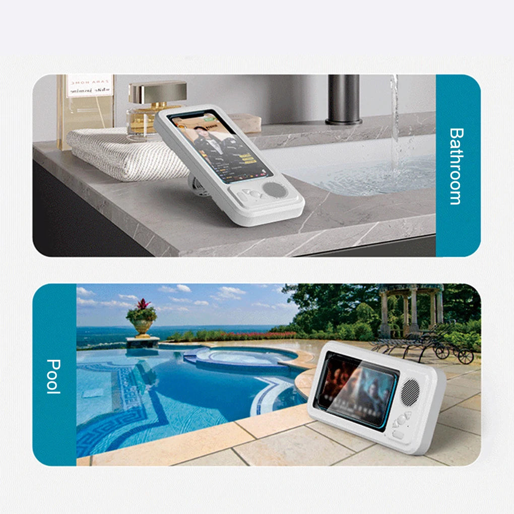 Digital display in a bathroom and pool area with 'Bathroom' and 'Pool' labels.
