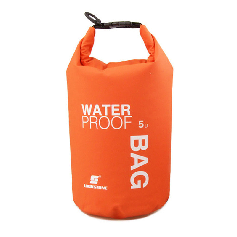 Orange waterproof bag with 'Waterproof Bag 5L' text on a white background