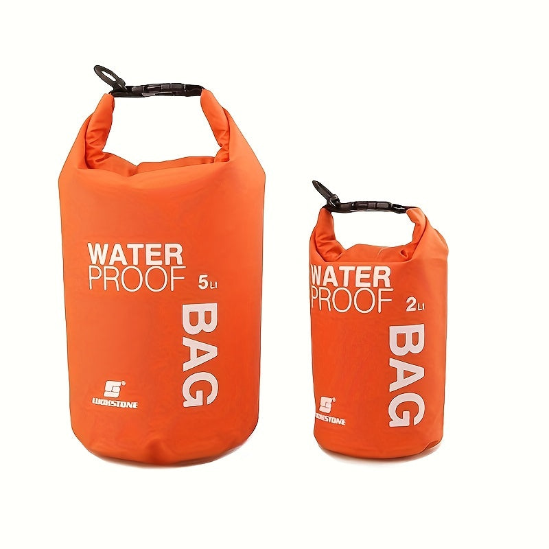 Two orange waterproof bags with different capacities on a white background