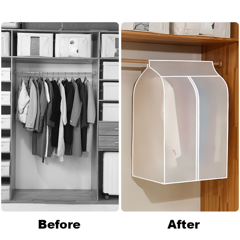 Clothing storage solution before and after use in a closet.