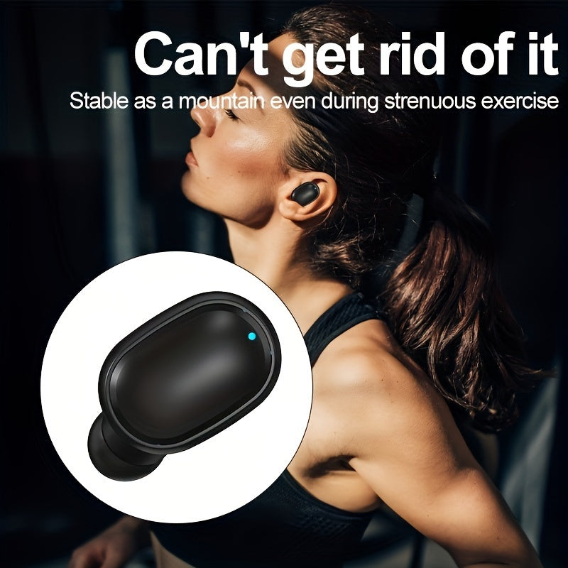 Woman wearing wireless earbuds with text about stability during exercise