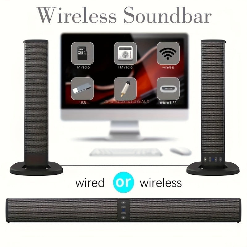 Wireless soundbar with speakers and control panel on a white background