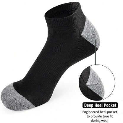 Black ankle sock with gray heel and toe on a white background