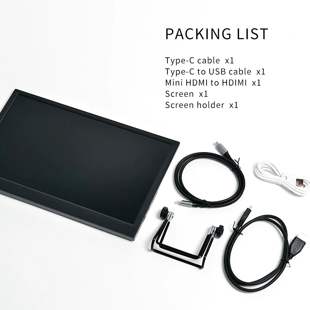 Packing list of screen with cables on a white background