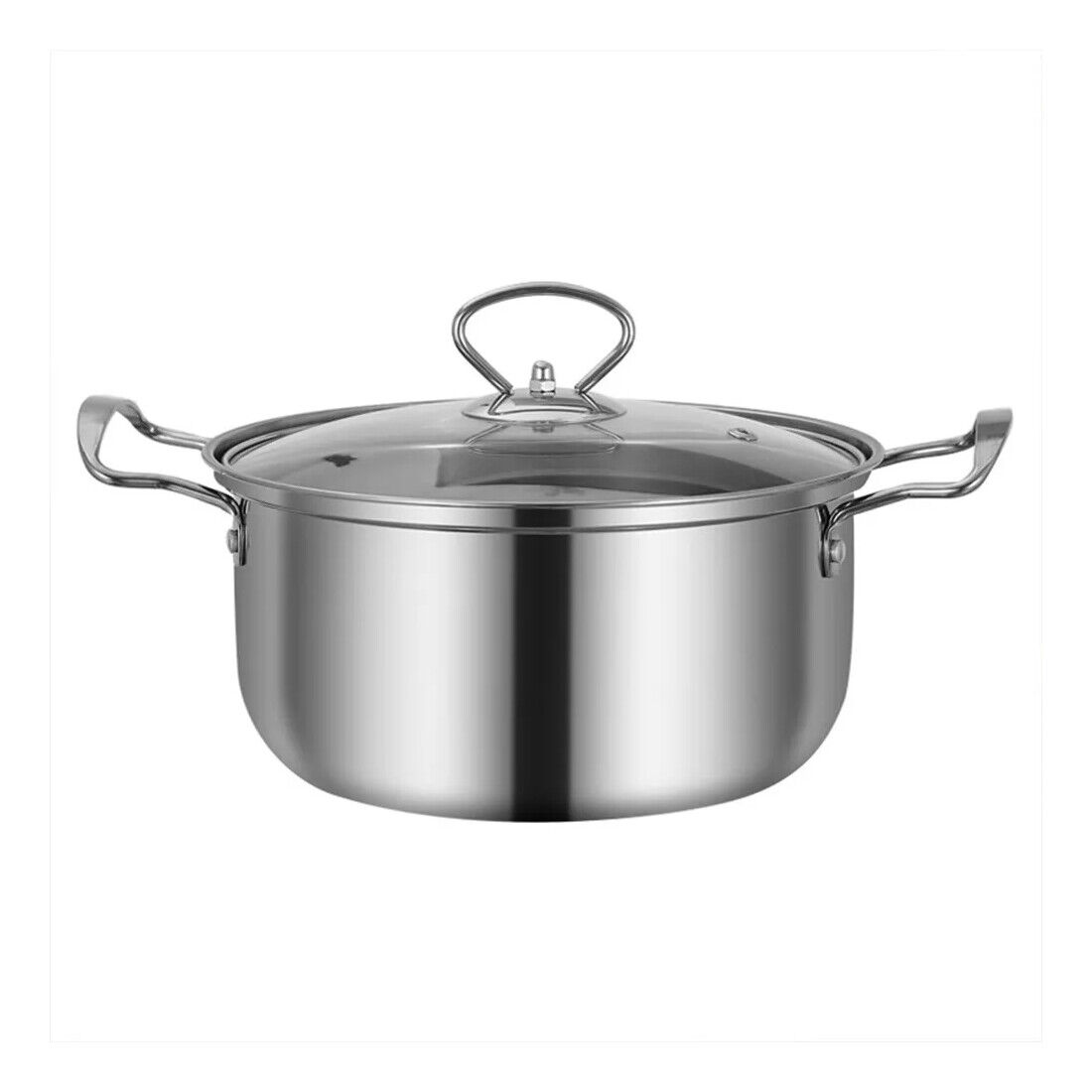 Stainless steel pot with lid on a white background
