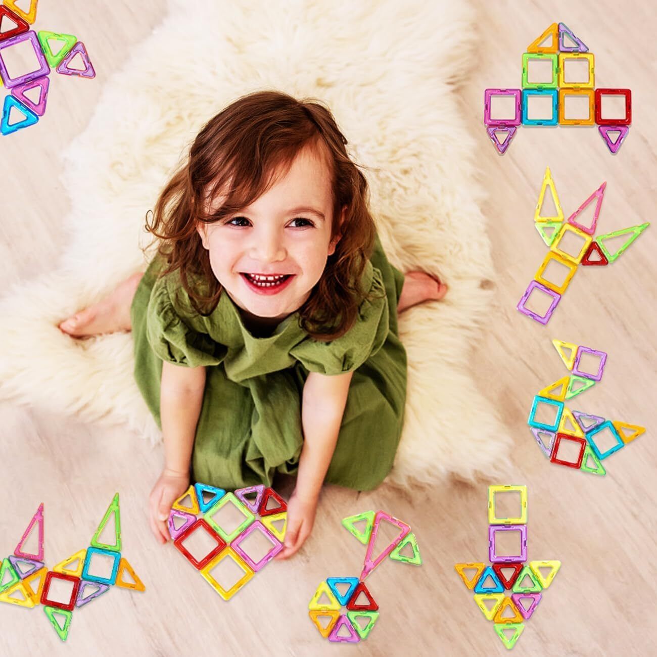 Kid Playing with Magnetic Building Blocks